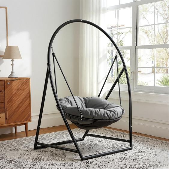 Eikuavons : Fauteuil suspendu avec structure et coussin, capacité de 150 kg. Fauteuil suspendu à hauteur réglable, idéal pour lintérieur et lextérieur. Balancière suspendue en forme de panier, grande taille pour le jardin
