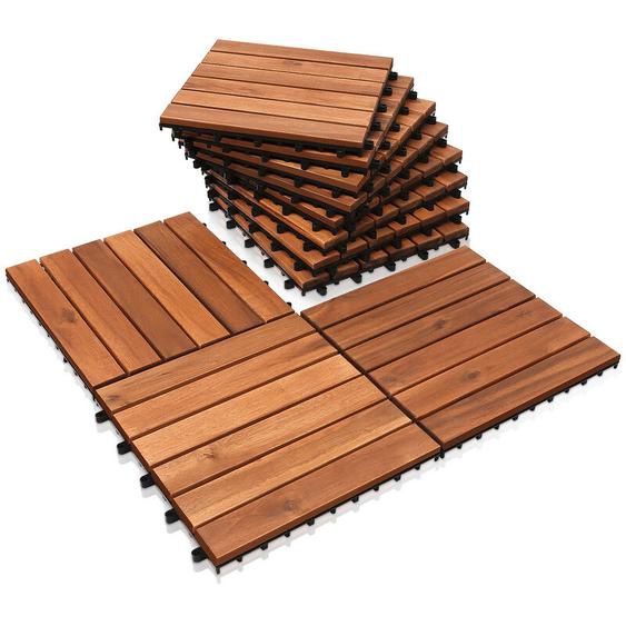 Einfeben - 44x Dalles de terrasse en bois dacacia ou bois deucalyptus 30 x 30 cm Dalle clipsable balcon jardin extérieur Acacia Mosaïque