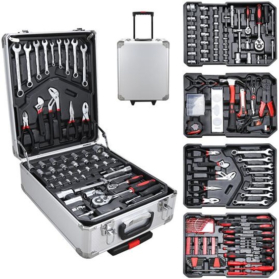 EINFEBEN Mallette à outils 1031 pièces Boîte à outils en aluminium Set de caisse à outils verrouillable Sac à outils Trolley à outils 4 niveaux