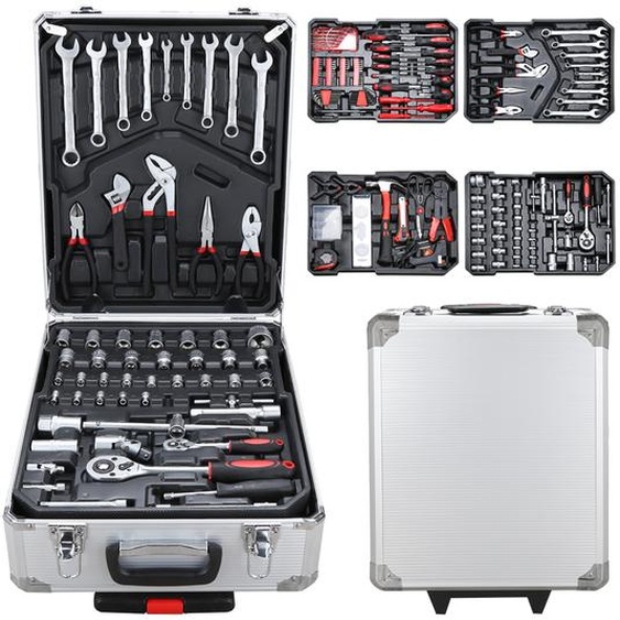 EINFEBEN Mallette à outils 1031 pièces en aluminium Caisse à outils remplie Set verrouillable Sac à outils Trolley à 4 niveaux Valise à roulettes..