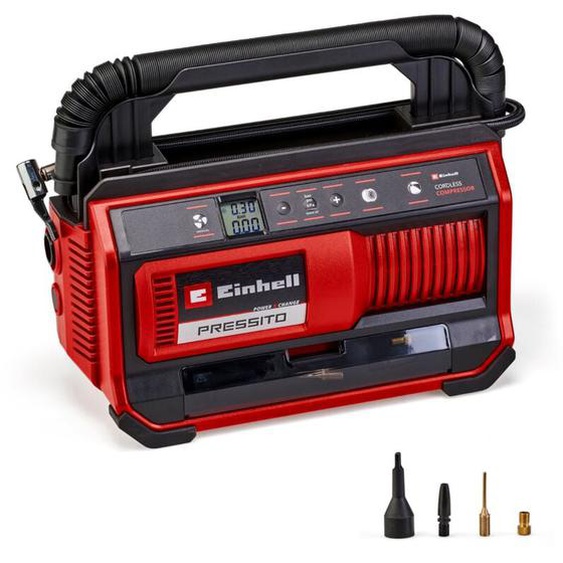 Einhell - Compresseur sans fil pressito 18/25 Solo Power X-Change (18 v, 11 bar max., kit de 3 adaptateurs inclus) Livré sans Batterie ni Chargeur