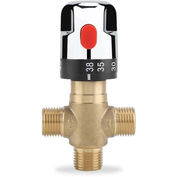 Ej.life - Mitigeur Thermostatique, Vanne de Contrôle de la Température de Leau en Laiton Massif G1/2, Mitigeur Thermostatique à Trois Voies, pour
