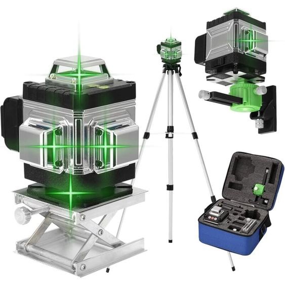Ej.life - Niveau laser 360°, 4D 16 Lignes Niveau Laser 3° Autonivelant avec Batterie, Plate-forme de levage, Trépied et télécommande