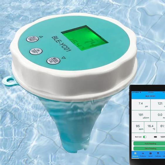 Ej.life - Testeur Intelligent Qualité Leau Piscine 6 En 1, Analyseur Qualité Leau Piscine, Moniteur Piscine Bluetooth, Température Numérique Du