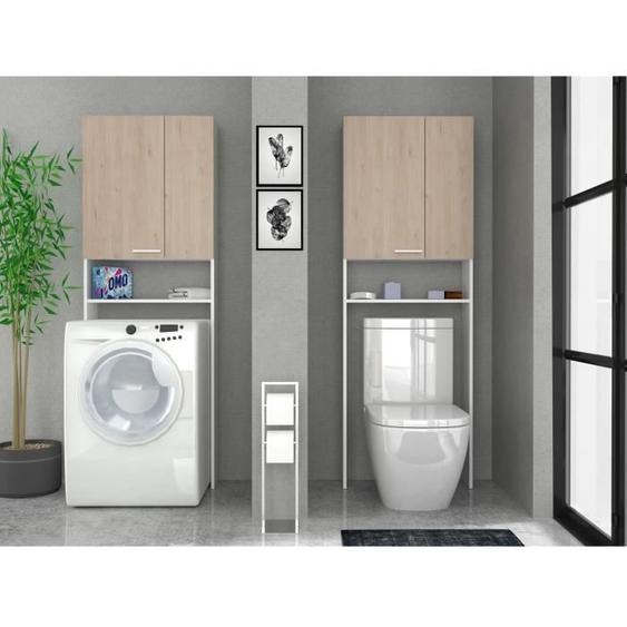 EKIPA Entourage WC - Chêne Jackson etReproduction blanc - L 64 x P 22 x 185 cm - VERSO