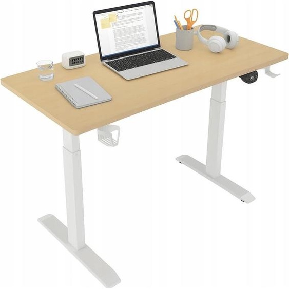 Bureau - Table de bureau 140 x 60 x 72 cm - Table de travail blanche - Bureau debout - Table dordinateur - avec réglage en hauteur