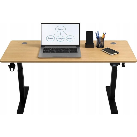 Bureau - Table de bureau 140 x 60 x 72 cm - Bureau dordinateur noir - réglable en hauteur - Bureau avec éclairage LED