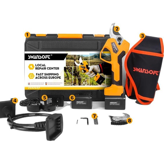 Élagueuse électrique, double batterie au lithium, design ergonomique, Pru-45 jaune, deux batteries