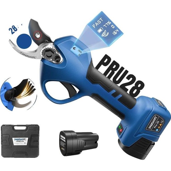 Elagueuse électrique, fonctionnement sans fil, moteur sans balai, PRU28 BLAU, deux batteries