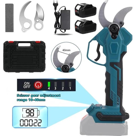 Elagueuse électrique, moteur sans balais, 4 vitesses, 2 batteries