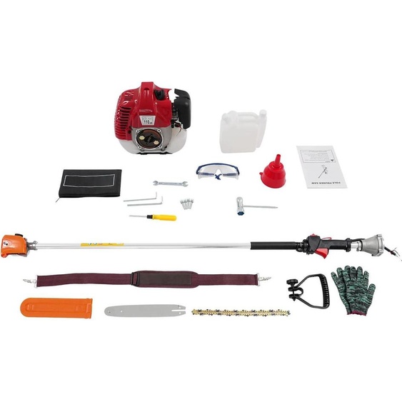 Elagueuse sur perche pour lélagage - Tronçonneuse à essence 43 cm³ - Perche de 1,5 m - Deux temps - Monocylindre - Refroidi par air - Rouge