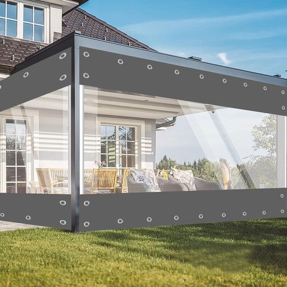 Ele eleoption 2.4*4.5M Bâche avec oeillets Imperméable Transparent - Outdoor 0.45mm PVC Rideau Transparent Imperméable au Vent Bâche de Pavillon Transparente Bâche de Protection pour Pergola Véranda Gazebo (Hauteur x Largeur, Gris)