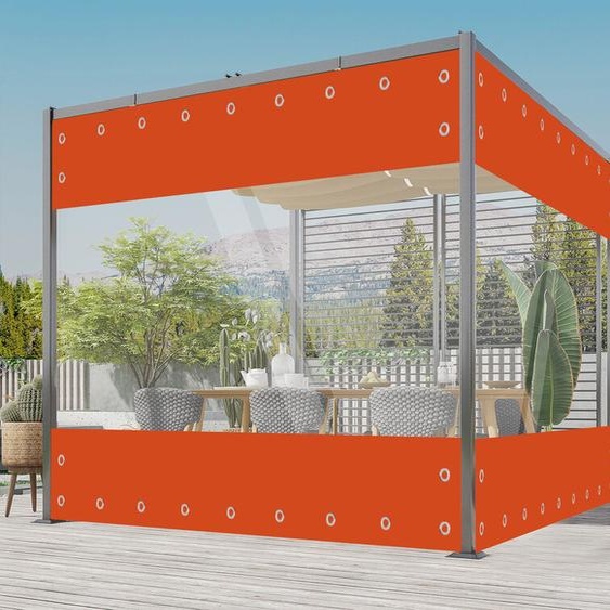Ele eleoption Bâche 3*3M avec oeillets Etanche Transparent - Outdoor 0.45mm PVC Rideau Transparent Etanche au Vent Bâche de Pavillon Bâche de Protection Transparente pour Pergola Véranda Gazebo (Hauteur x Largeur, Orange)