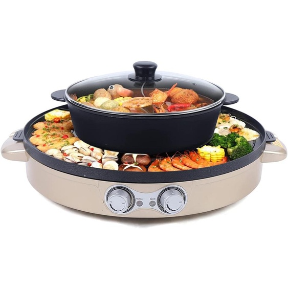 Electric Hot Pot Table grill BBQ Grillplatte 2 in 1 Barbecue Grill ménage Hot Pot Gold Grill poêle pour 5-8 personnes familles