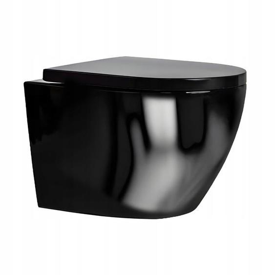 Elément mural en céramique WC, chasse deau basse avec siège de WC Softclose noir