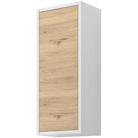 Élément mural suspendu réversible 1 porte LUNA 30x22xH71 Blanc/Chêne nature - Meuble de salle de bain