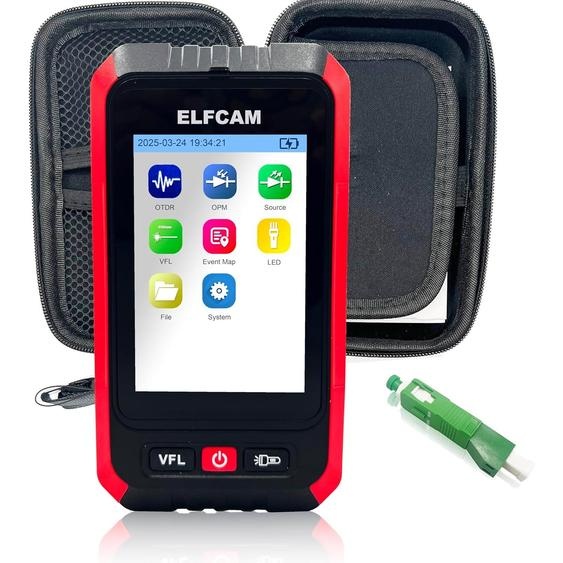 Elfcam - Mini-OTDR monomode 1310nm/1550nm, 22dB/20dB, Jusquà 60 km, avec wattmètre/multimètre optique et VFL, livré avec adaptateur SC/APC mâle vers LC/APC femelle