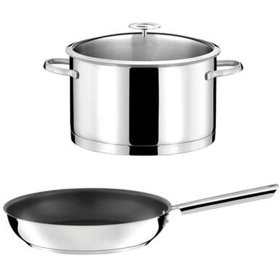 Elysée - 1 faitout inox 24cm avec couvercle et 1 poêle 28 cm revêtement céramique