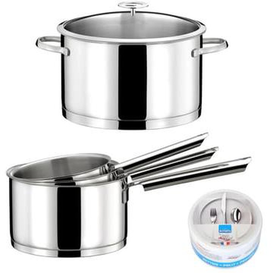 Elysée - Lot 6 pièces - 3 casseroles 16/18/20 cm, 1 faitout 24 cm, 1 couvercle universel et 1 pierre dargent®