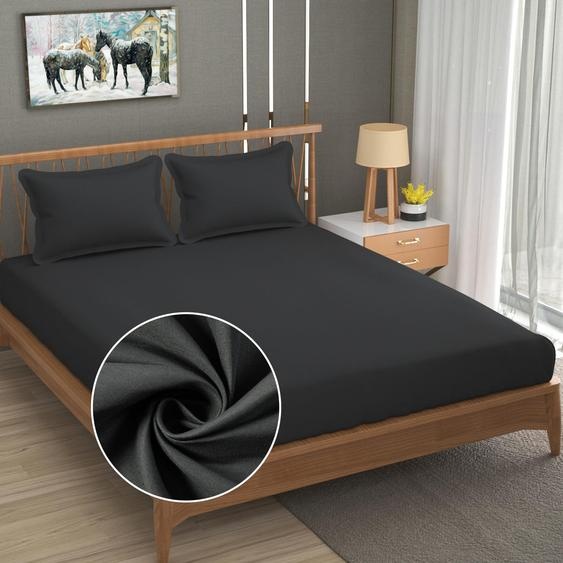 Elzusha - Drap plat king size en microfibre avec 2 taies doreiller, couleur anthracite