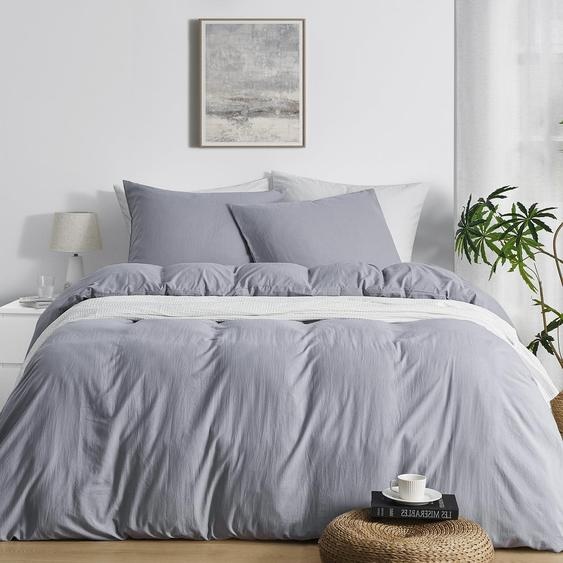Elzusha - Housse de couette 240x220 cm, gris clair, avec 2 taies doreiller - Microfibre super douce