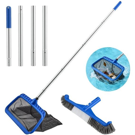 Elzusha - Kit de nettoyage de piscine avec manche télescopique en aluminium
