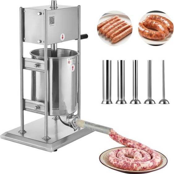 Embossoir à saucisses manuel VEVOR 10 L embossoir à saucisses vertical embossoir à viande à 2 vitesses (rapide / lent), embossoir haute performance en acier inoxydable avec 5 tubes d embossage, embossage de viande