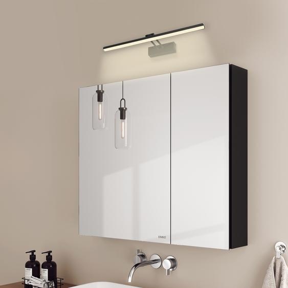 EMKE Armoire de toilette et lampes de toilette,75x65x14.5cm 2 étagères en verre noir Armoire de toilette et lampes murales noires Lumière neutre 4200k