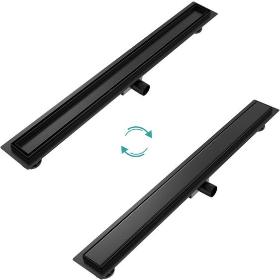 Emke - Caniveau de douche en acier inoxydable, siphon de sol 2 en 1, Caniveau de douche avec arrêt des odeurs et filtre à cheveux, noir 90cm