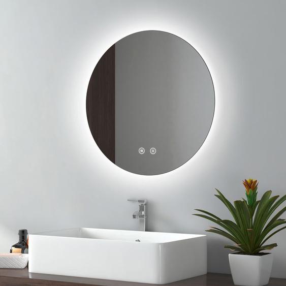 EMKE Miroir lumineux salle de bain rond diamètre 50cm, Miroir LED, Interrupteur Tactile, Anti-buée,lumière blanche et froide
