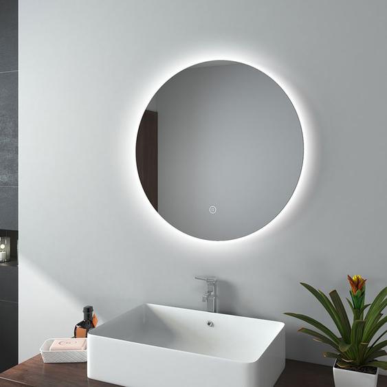 EMKE Miroir lumineux salle de bain rond diamètre 60cm rétro-éclairage sans cadre, Interrupteur Tactile, Miroir LED, lumière