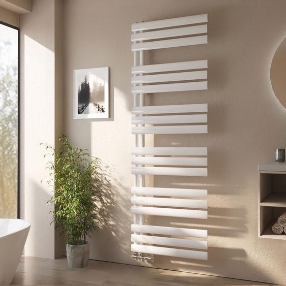 EMKE Radiateur de salle de bain tubulaire Ovale Tubes Radiateur sèche-serviettes vertical Raccord latéral pour eau Blanc 174×60cm 782W sans thermoplongeur