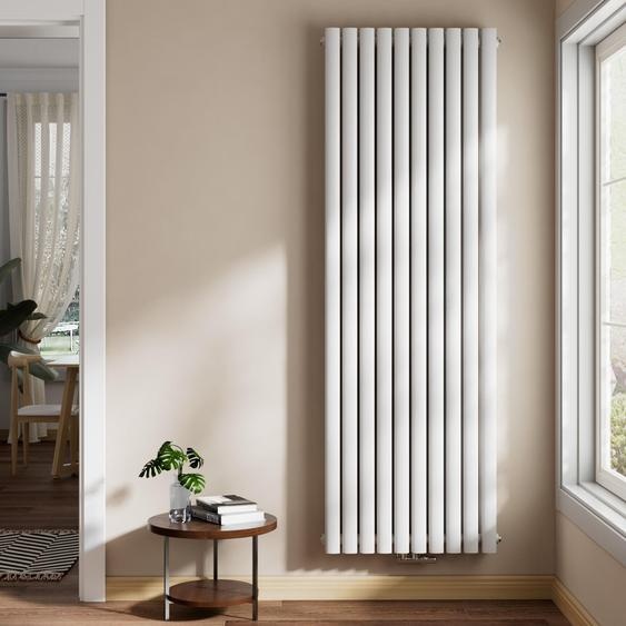 EMKE Radiateur design 1800 x 600 mm Radiateur vertical Blanc Radiateur ovale Raccord central Double couche Chauffage, 2175W sans thermoplongeur