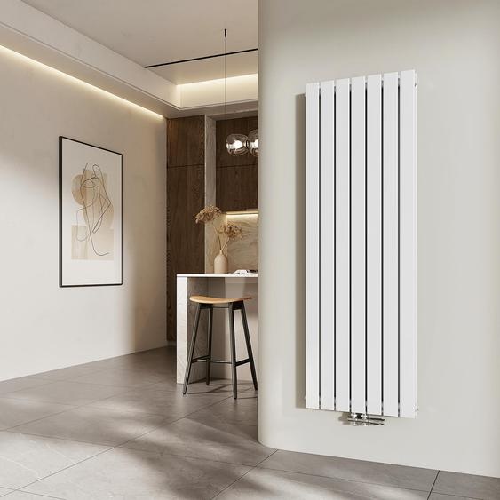 Radiateur EMKE Radiateur à panneaux vertical design 1600 x 538 mm blanc Double couche plat Raccordement central Chauffage Acier SPCC, 1691 W sans thermoplongeur