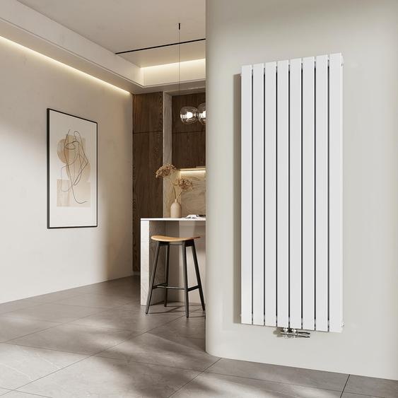 EMKE Radiateur vertical, Radiateur panneau design 1600x620mm, Blanc, plat double couche raccord central Chauffage, 1988W sans thermoplongeur