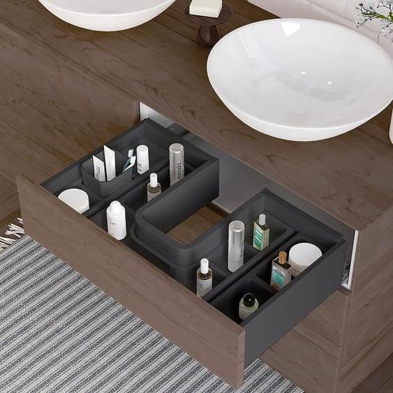 Bac de rangement - Emuca - Tidy - Plastique gris antracite - 4 organisateurs - Salle de bain