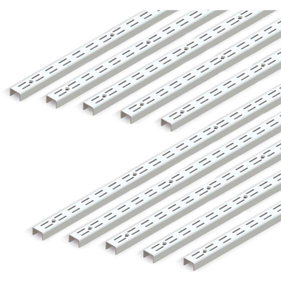 Emuca - Lot de 10 profilés de montage mural Jagmet à double rainure avec un pas de 32mm, longueur 951mm, Acier, Peint en blanc