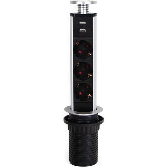 Emuca - Multiconnecteur élevable Vertikal, eu, Peint en aluminium, Plastique et Aluminium