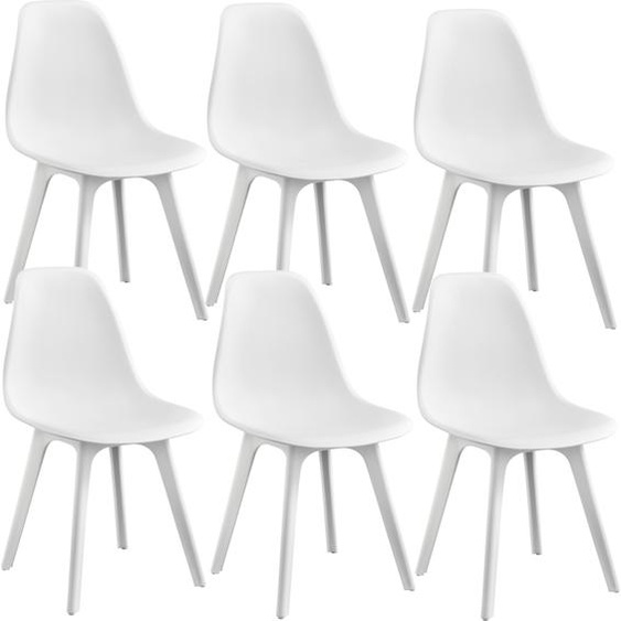 [en.casa] 6x Chaise design 83 x 54 x 48cm Blanc Salle à manger Chaise plastique style scandinave avec protection de sol