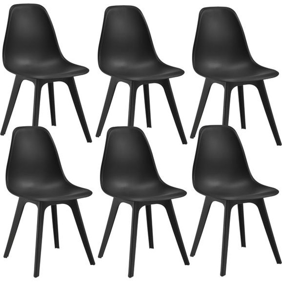 [en.casa] 6x Chaise design 83 x 54 x 48cm noir salle à manger Chaise plastique style scandinave avec protection de sol
