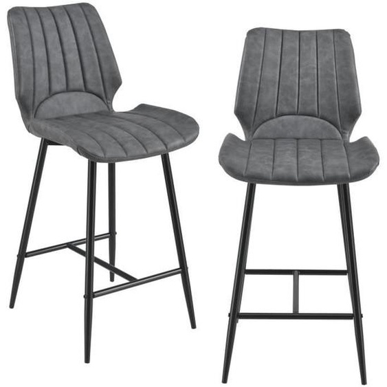 [en.casa] Lot de 2 Tabourets de Bar Siège de Cuisine 103 x 47 x 51 cm Pied en Métal Housse Similicuir Gris foncé