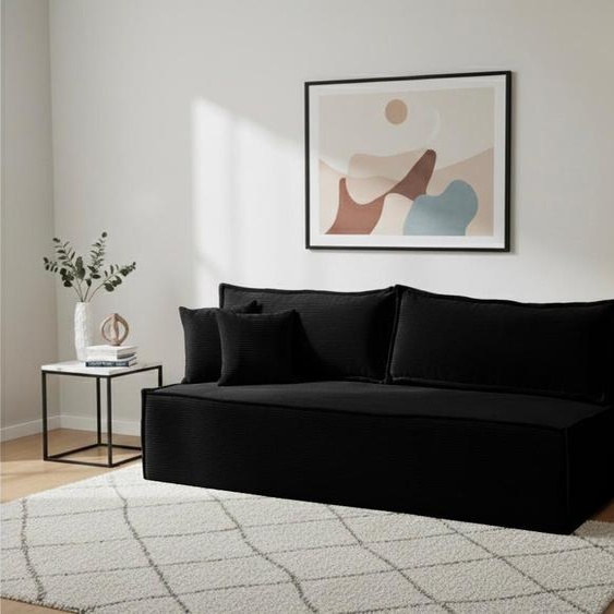 ENASI TIMO Canapé-lit Cord POSO avec fonction couchage 200x150 cm & coffre de rangement Canapé rembourré NOIR