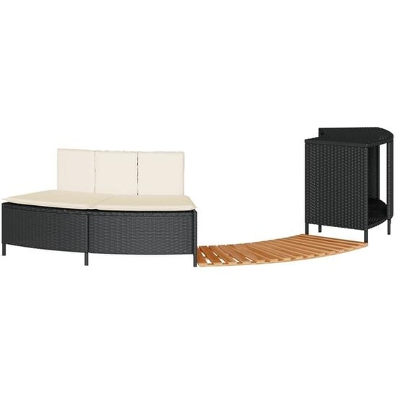 Encadrement de baignoire balnéo Noir Poly-Rattan et bois massif Acacia