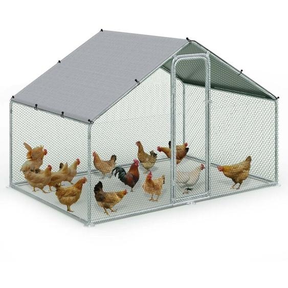 Enclos poulailler en metal galvanise et grillage avec bache PE 300x200x200cm