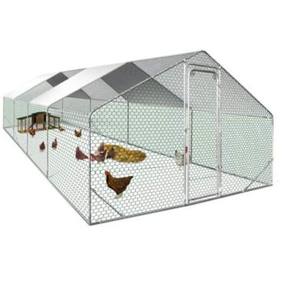 Idmarket - Enclos poulailler 24 m² parc grillagé - 8x3 m - Acier galvanisé - Naturel