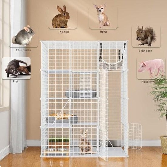 Enclos pour chats - Cage pour chats - Cage pour chats pour lintérieur et lextérieur - Abri pour chats - Cage pour chats - Volière pour chats - Caisse pour chats - Blanc - 107 x 72 x 142 cm