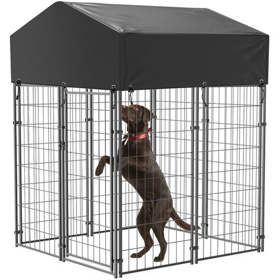 Enclos pour chiens FATIVO dextérieur et dintérieur : grande clôture métallique pour chiens avec toit en toile Oxford, cage pour chiens résistante aux intempéries, 127 x 120 x 165 cm