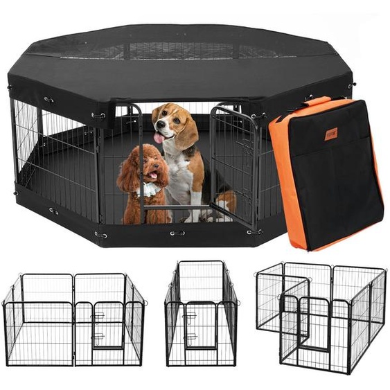 Enclos pour chiens VEVOR, 8 panneaux de 61 x 61 cm, enclos pliable en métal pour chiots, clôture pour chiens avec porte, sac de rangement, couvercle supérieur et tapis de sol, pour chiens, chats et autres petits animaux