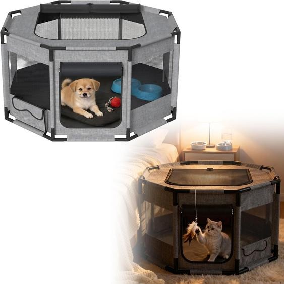 Enclos pour chiots FIVMEN, enclos pour chiots en tissu Oxford, filet respirant avec fermeture éclair et poche latérale, parc pour chiens et chats dintérieur, 81 x 81 x 45 cm, octogonal