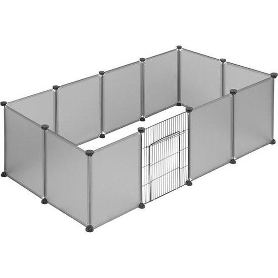 Enclos pour chiots ou lapins - avec portail - plastique & métal - surface de jeu robuste et spacieuse - gris - 142 x 72 x 46 cm